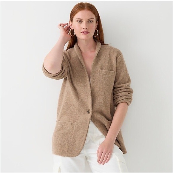 J. Crew Knit Cardigan Cocoon Sweater Blazer Tan Women S MerinoWool Winter Jacket - Picture 2 of 15